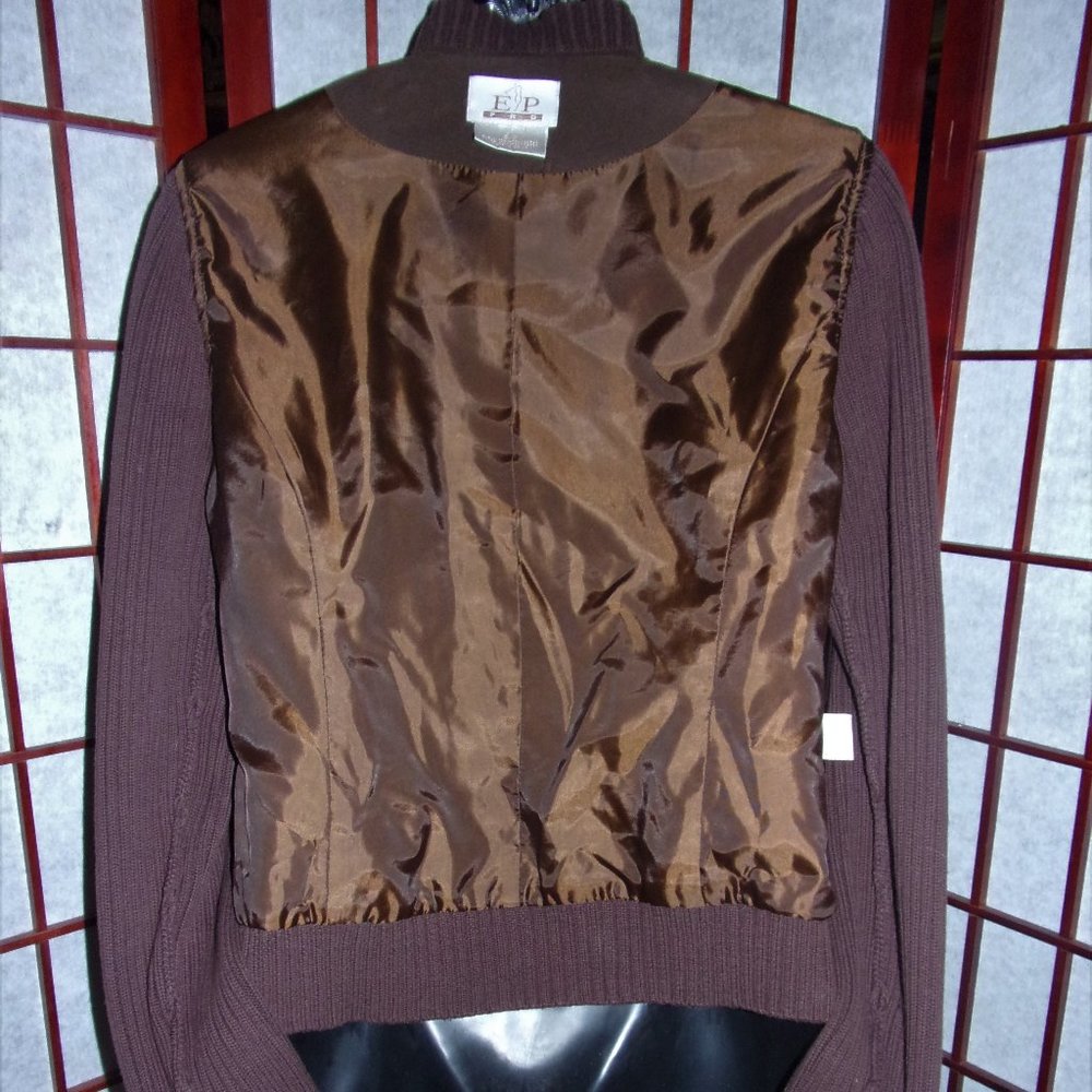 EP Pro Ladies Golf Jacket Brown Faux Suede Ribbed Knit Zippered Size S/P - Picture 6 of 11